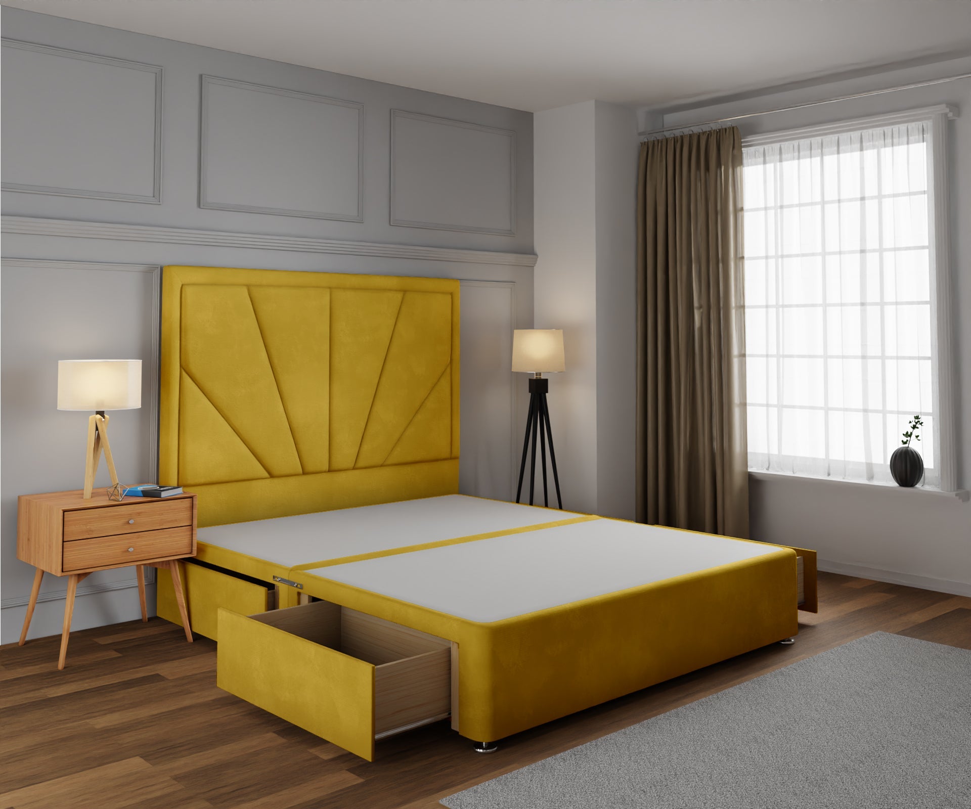 Paine Horizon Border Divan Bed Base With Headboard