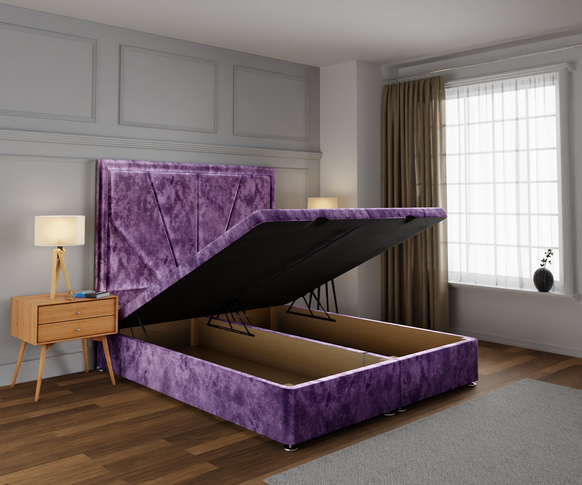 Paine Horizon Border Ottoman Storage Divan Bed Base With Headboard