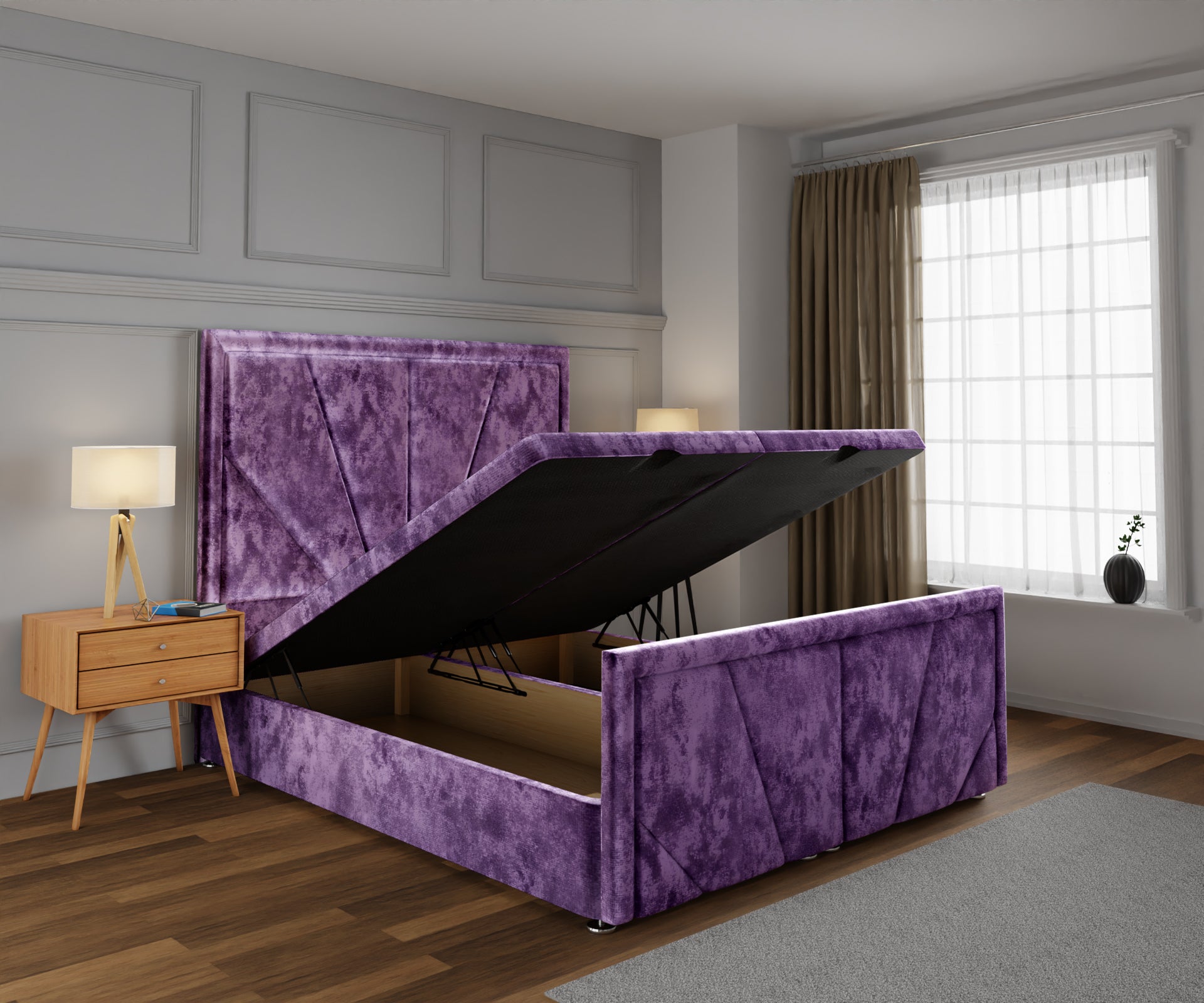 Paine Horizon Border Ottoman Storage Divan Bed Base And Headboard With Footboard