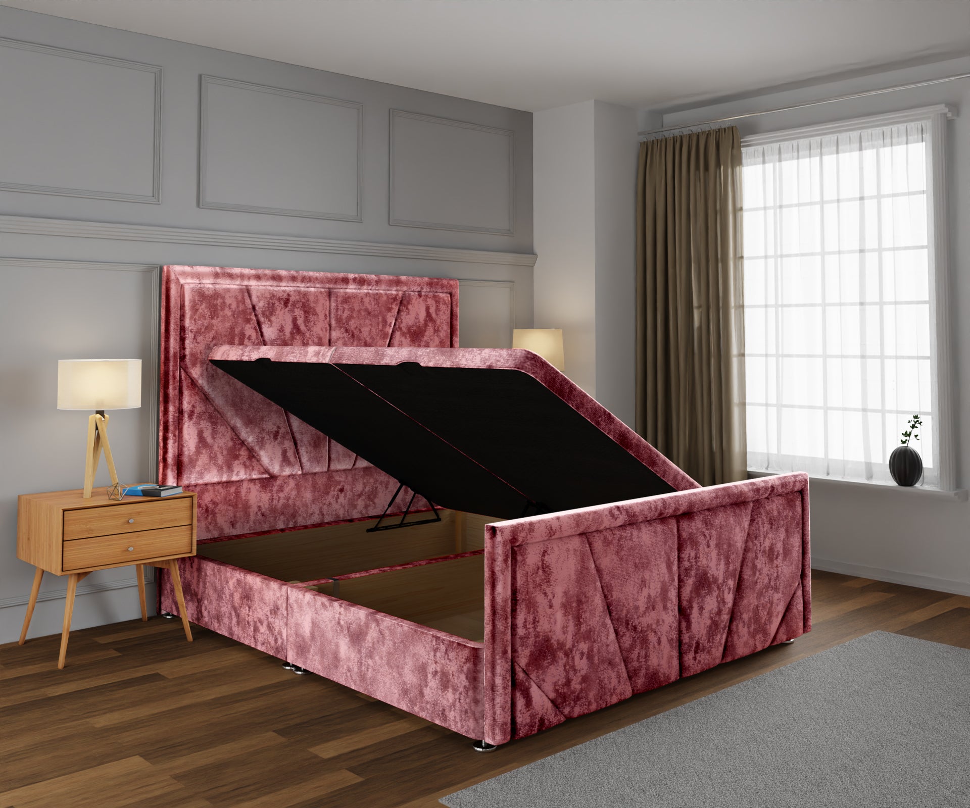 Paine Horizon Border Ottoman Storage Divan Bed Base And Headboard With Footboard