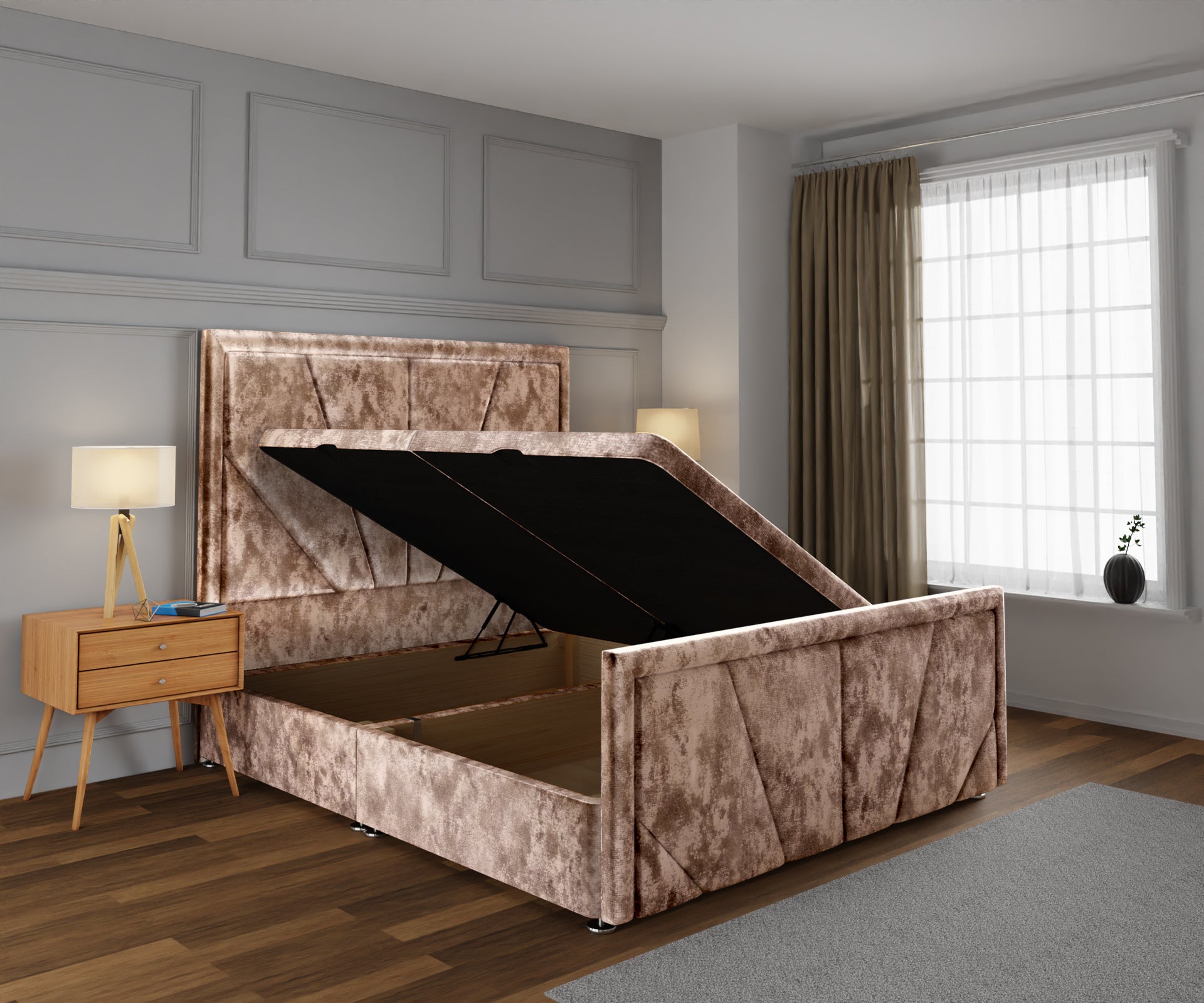 Paine Horizon Border Ottoman Storage Divan Bed Base And Headboard With Footboard