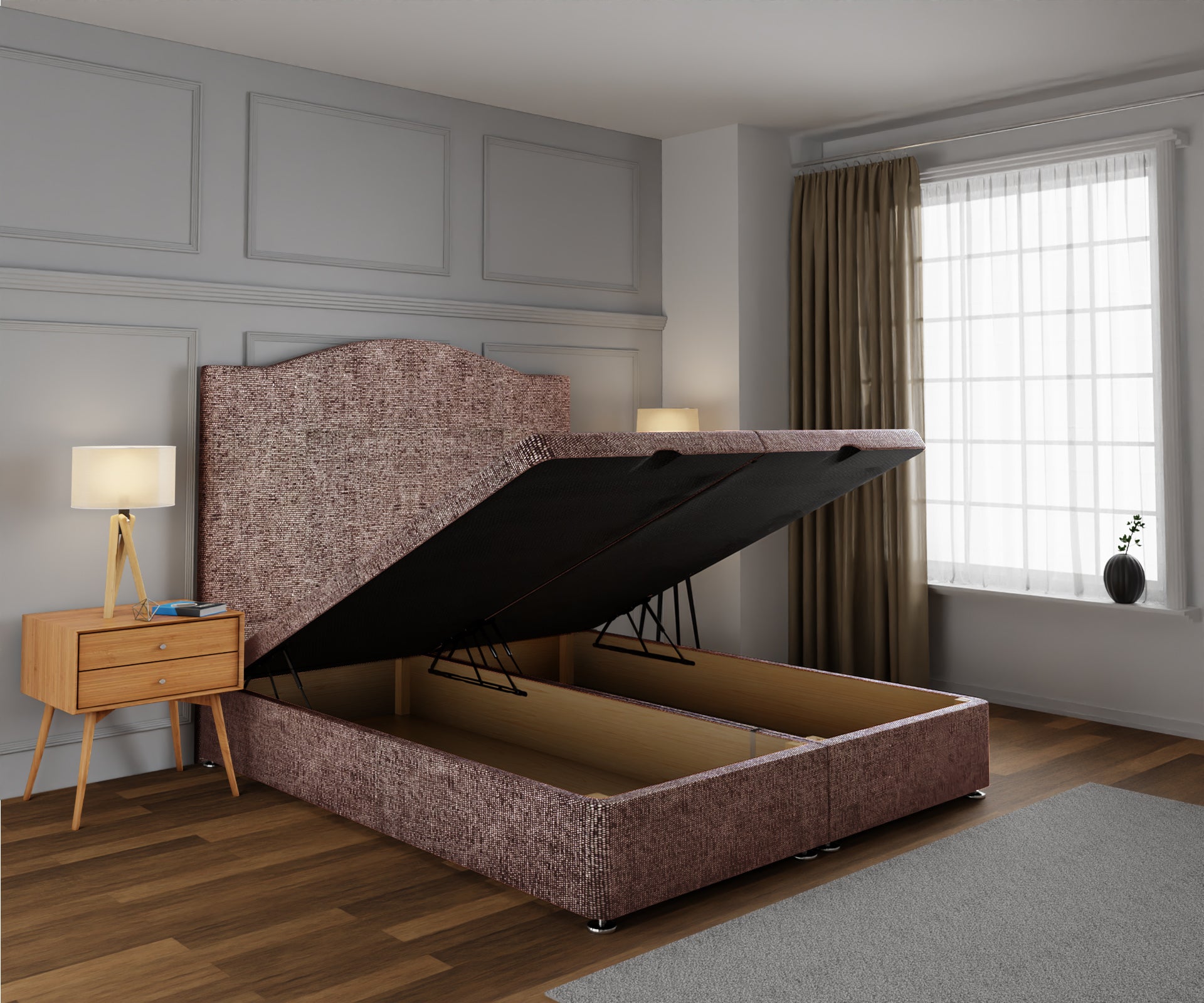 Rose Ottoman Storage Divan Bed Base With Headboard