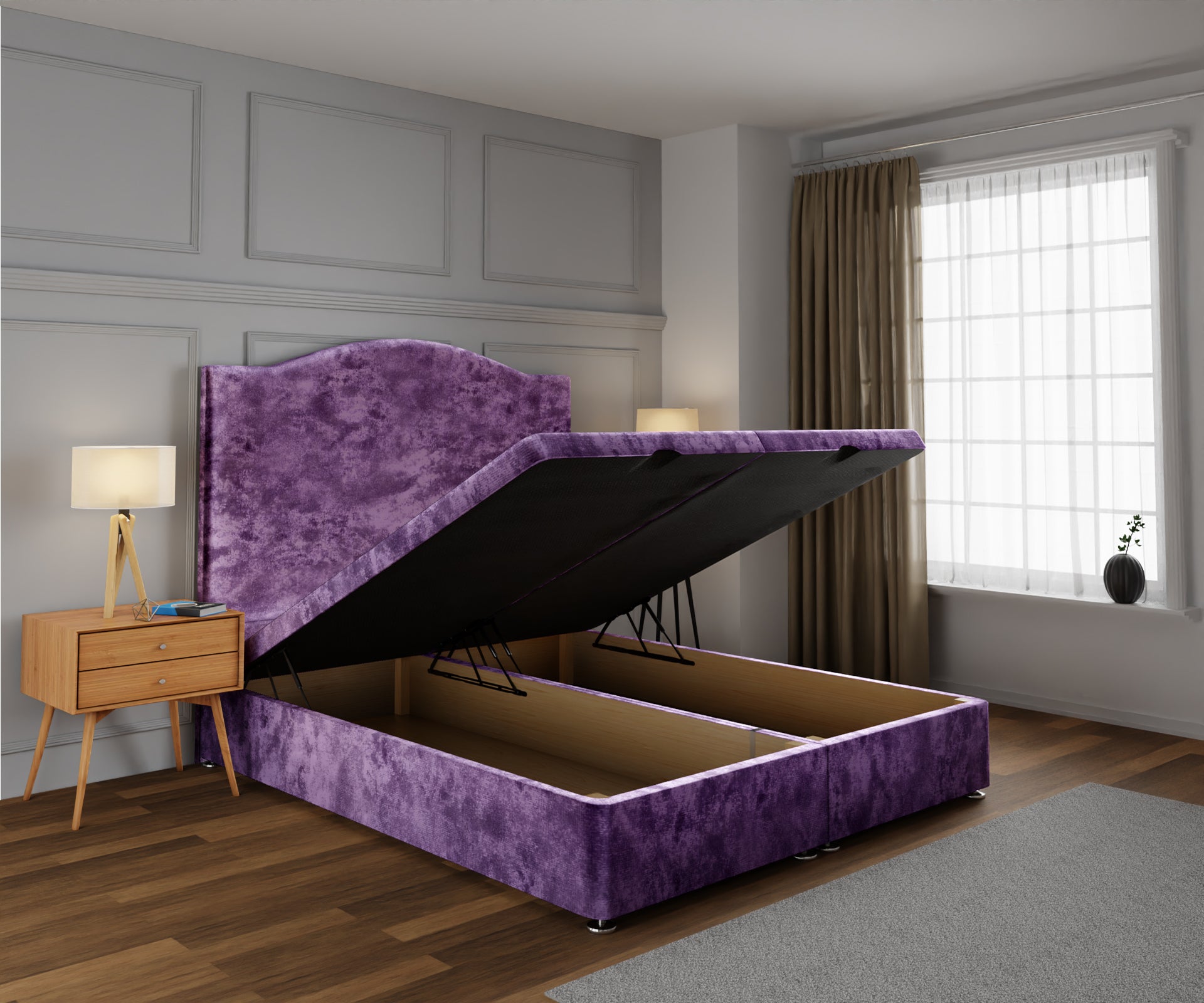 Rose Ottoman Storage Divan Bed Base With Headboard