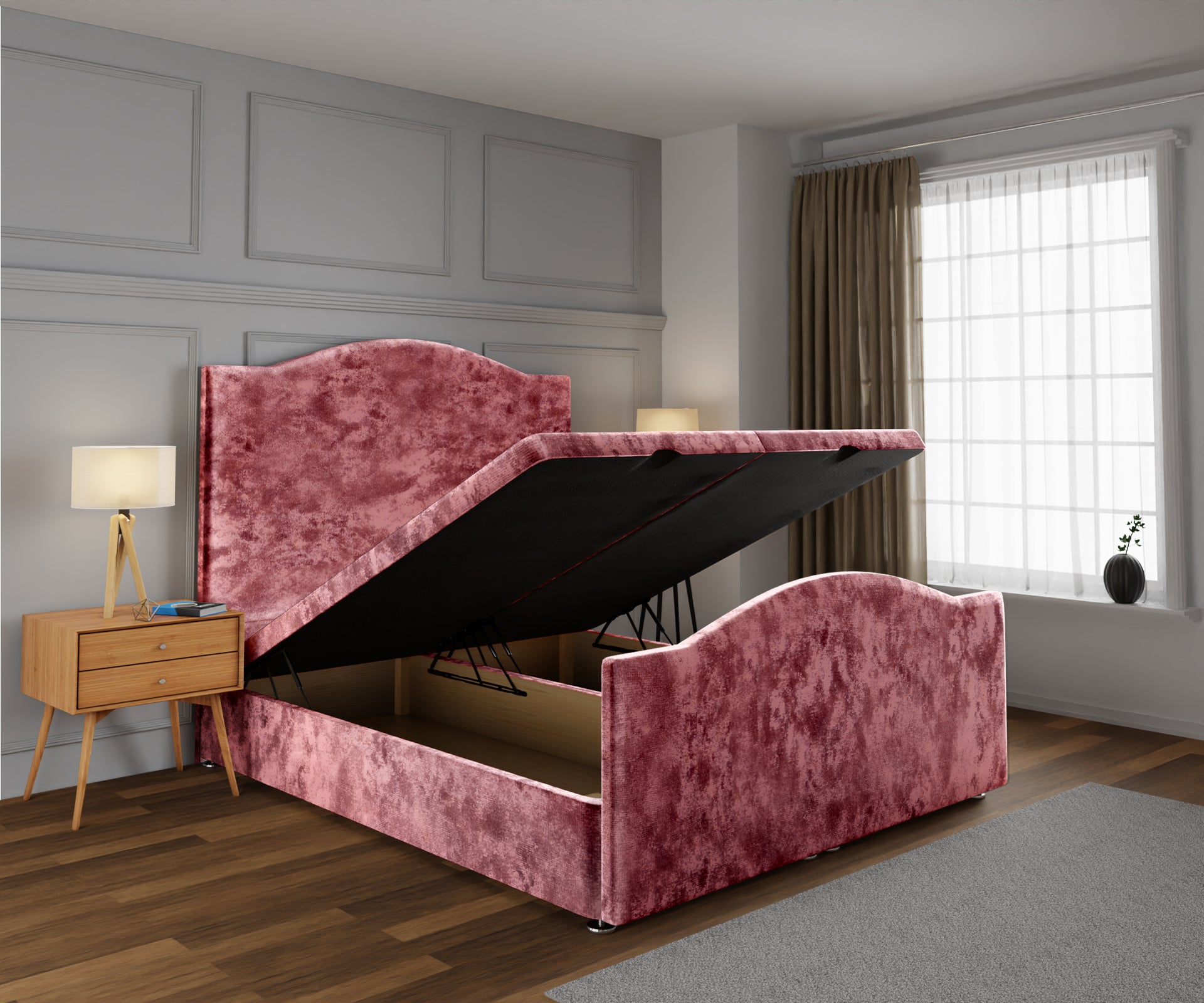 Rose Ottoman Storage Divan Bed Base And Headboard With Footboard