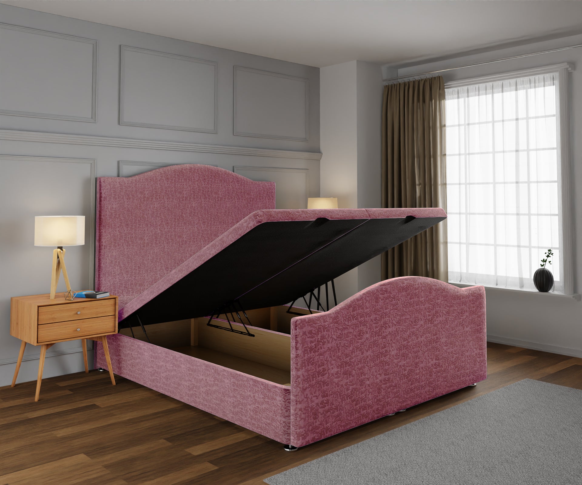 Rose Ottoman Storage Divan Bed Base And Headboard With Footboard