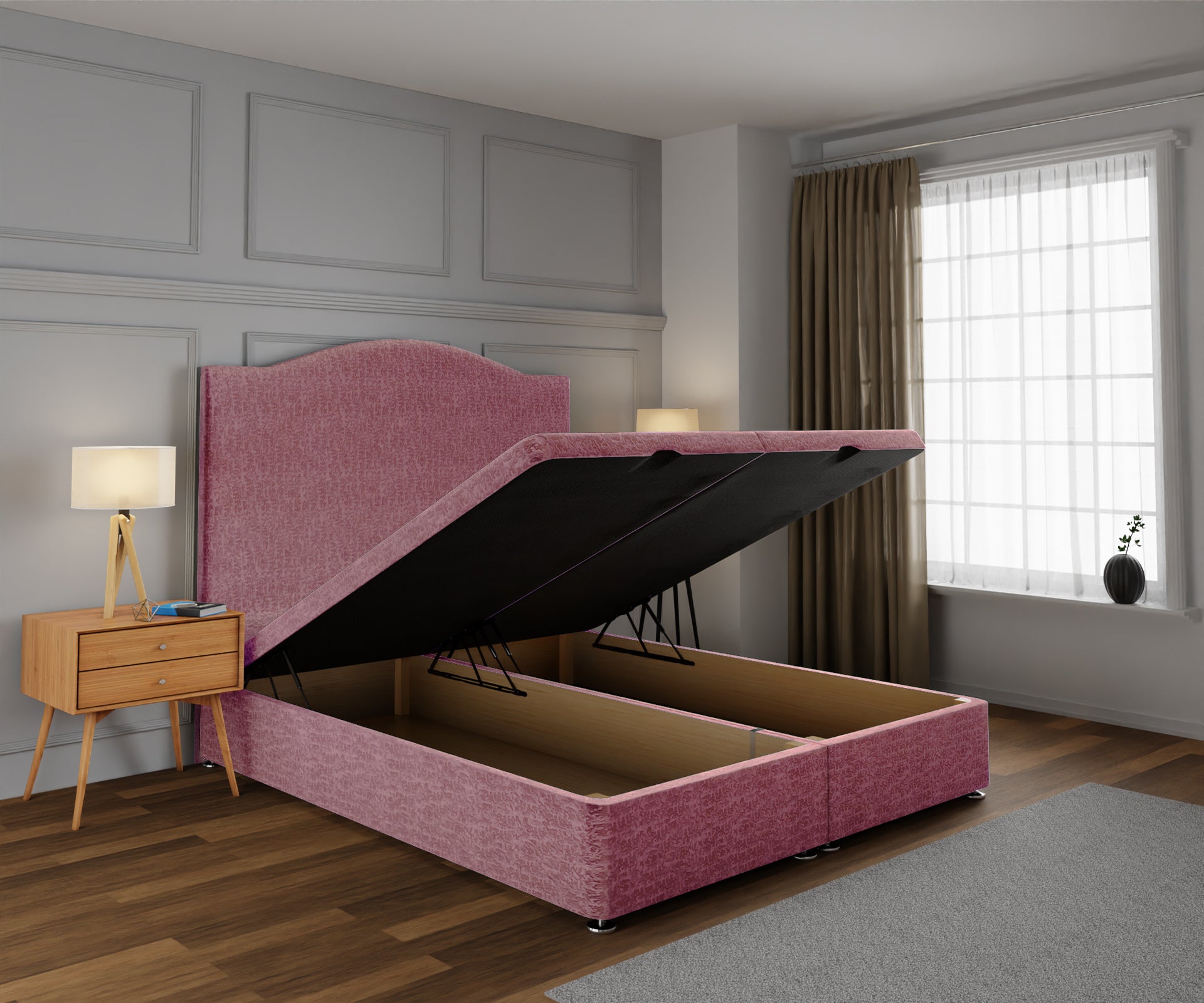 Rose Ottoman Storage Divan Bed Base With Headboard