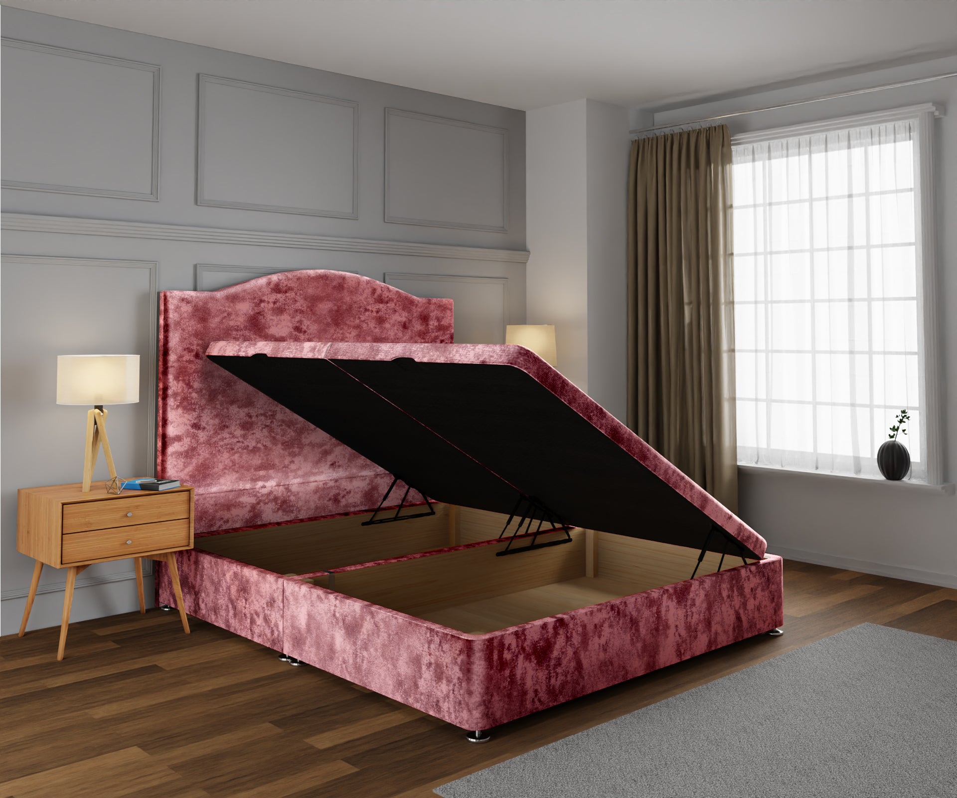 Rose Ottoman Storage Divan Bed Base With Headboard