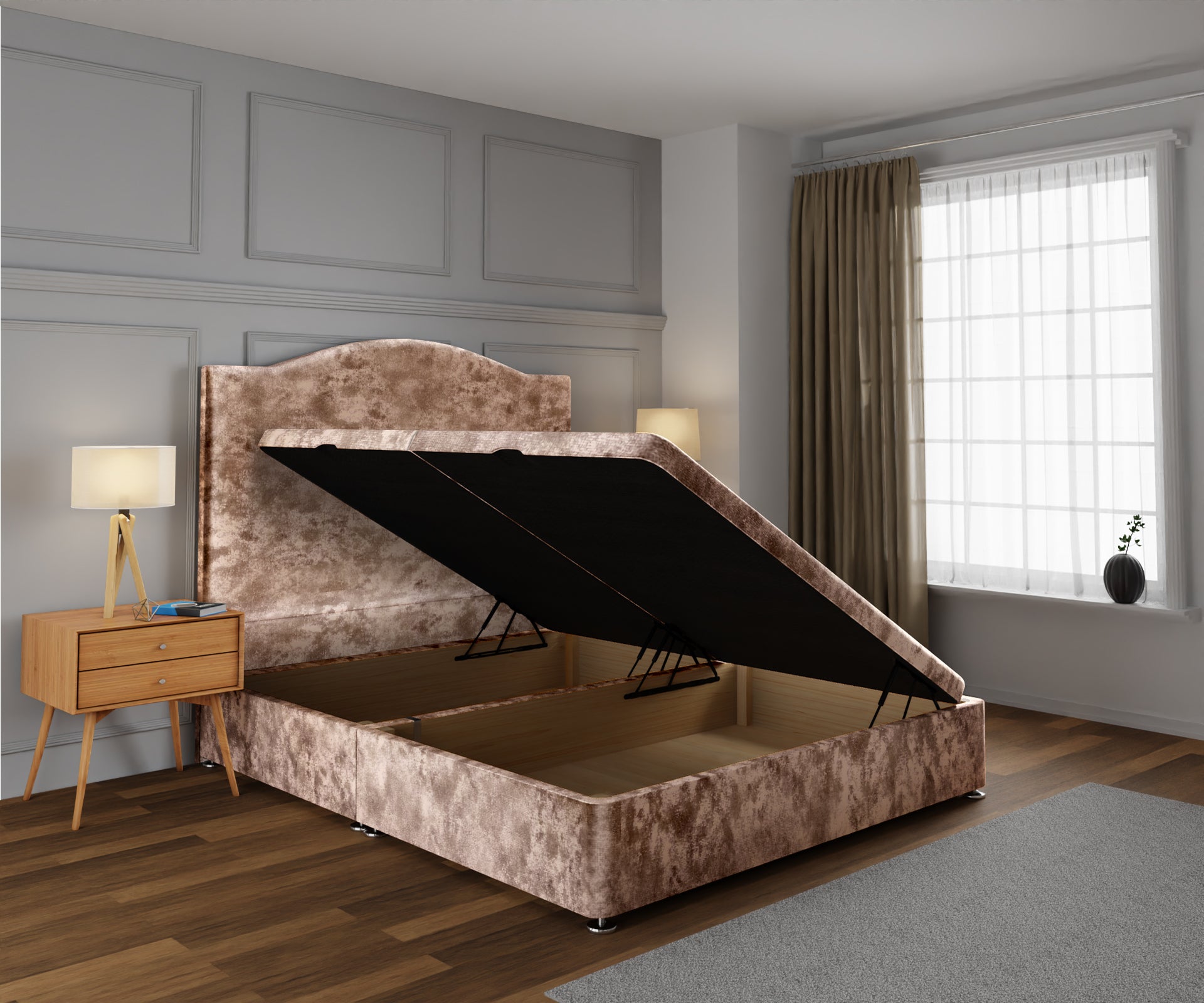 Rose Ottoman Storage Divan Bed Base With Headboard