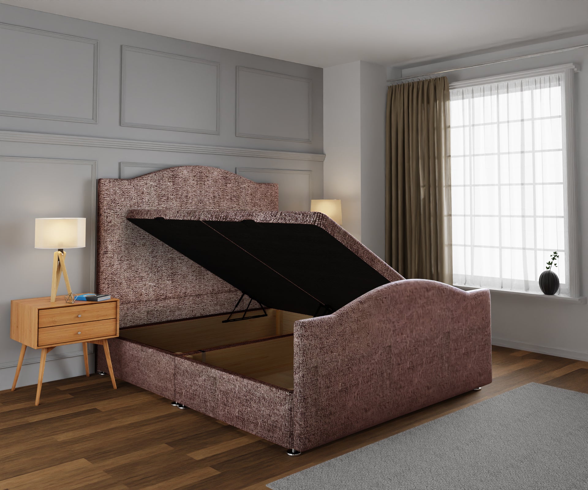 Rose Ottoman Storage Divan Bed Base And Headboard With Footboard