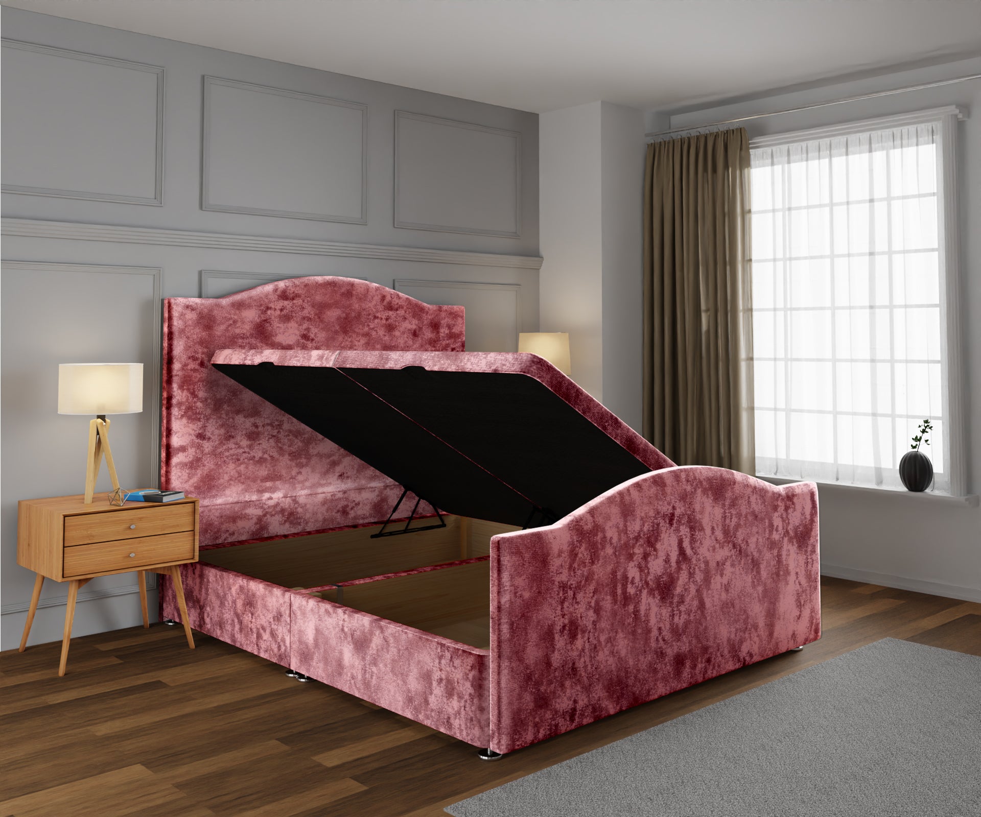 Rose Ottoman Storage Divan Bed Base And Headboard With Footboard