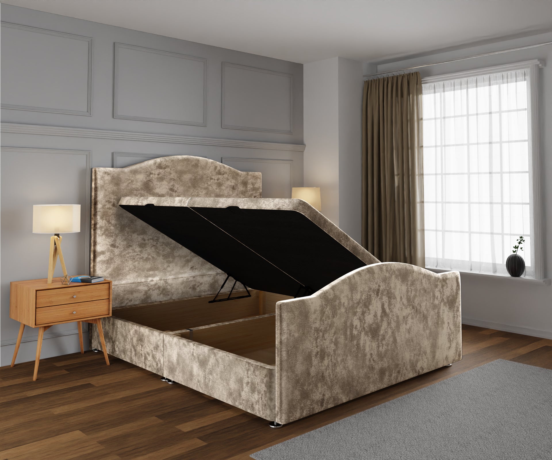 Rose Ottoman Storage Divan Bed Base And Headboard With Footboard