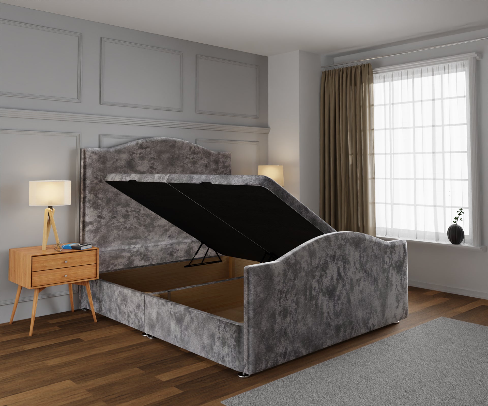 Rose Ottoman Storage Divan Bed Base And Headboard With Footboard