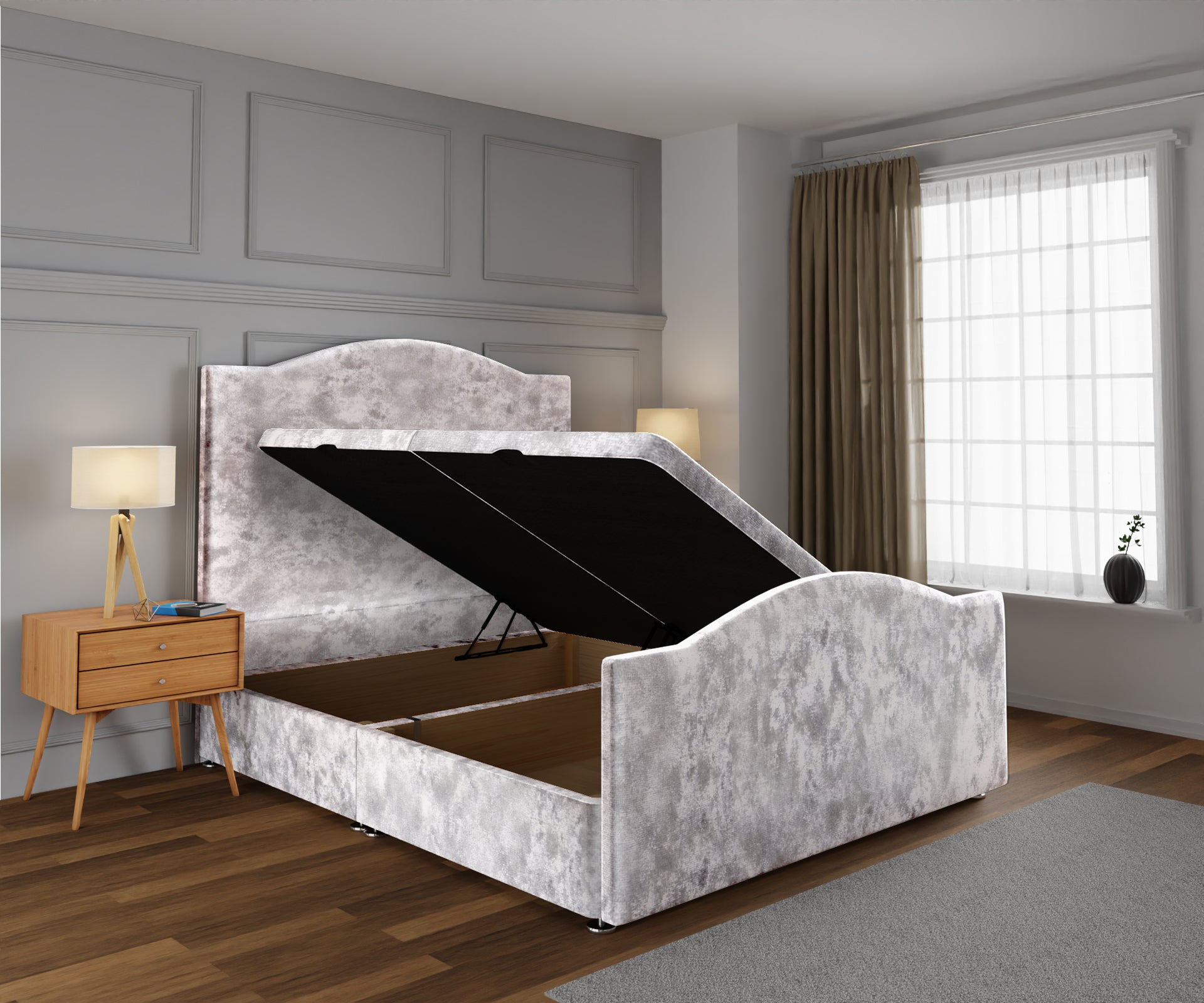 Rose Ottoman Storage Divan Bed Base And Headboard With Footboard