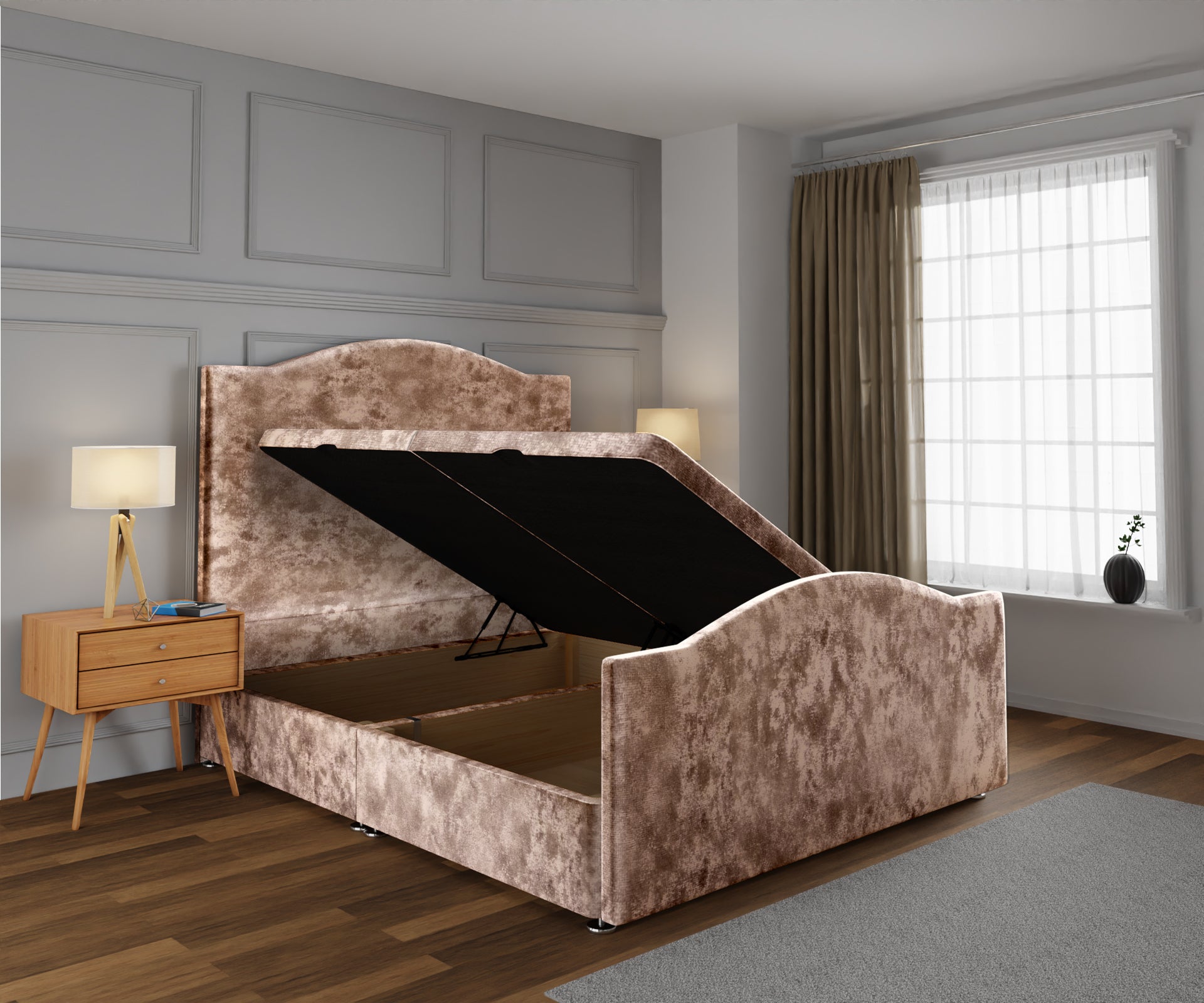 Rose Ottoman Storage Divan Bed Base And Headboard With Footboard