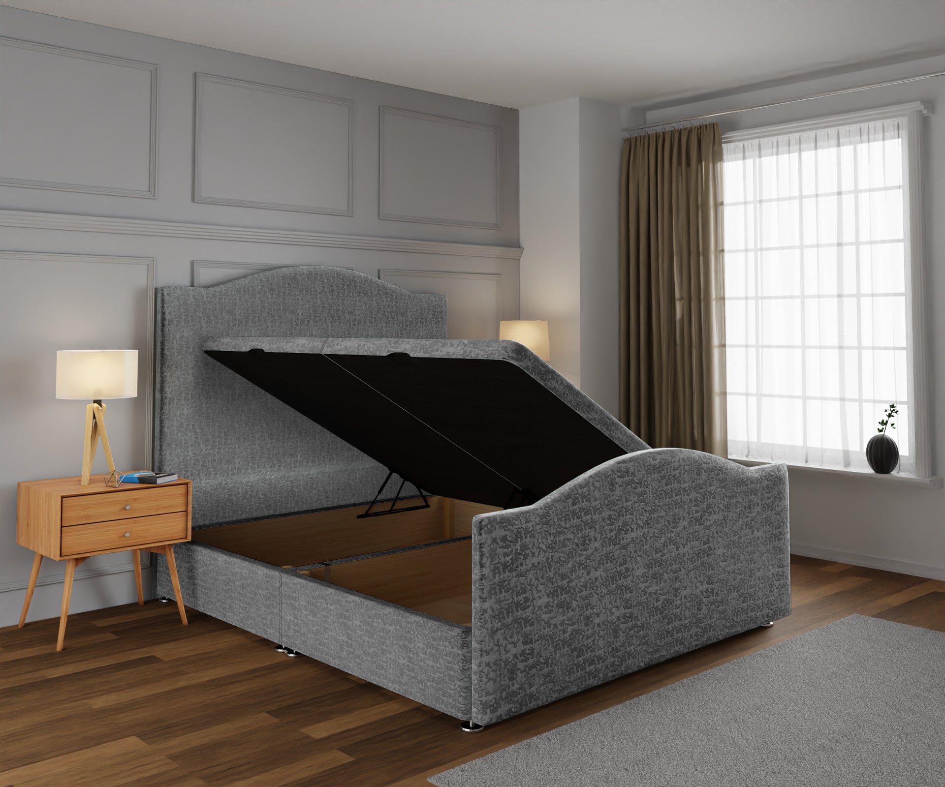 Rose Ottoman Storage Divan Bed Base And Headboard With Footboard